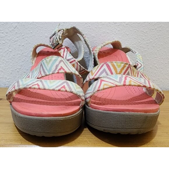 Crocs Leigh Womens Ankle Cross Strap Wedge Sandals Pink Multicolor 15313 Size 9 - Picture 8 of 12